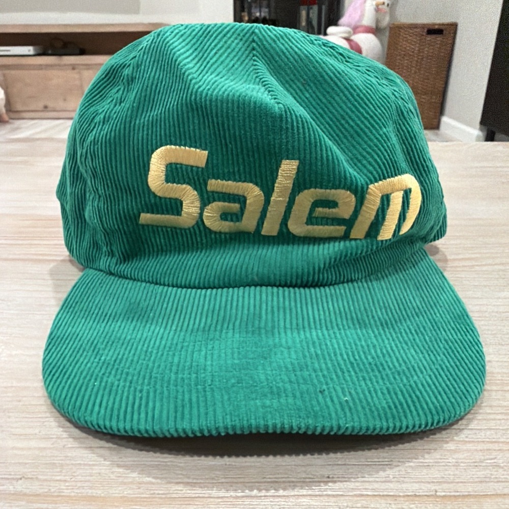Vintage 1980s Salem Cigarettes Hat Green Corduroy Snapback Cap Gold Medal OS EUC